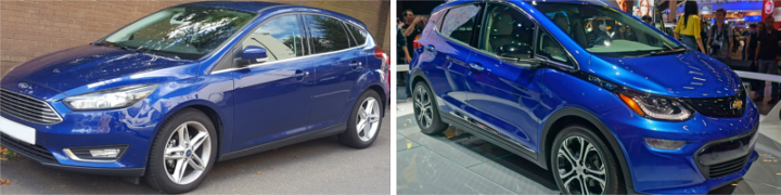 cars ford and chevrolet in blue colors