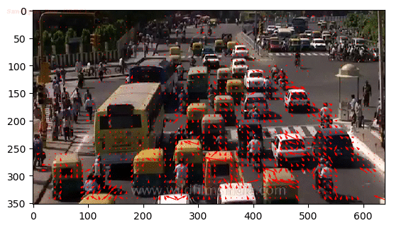 Sparse optical flow of traffic