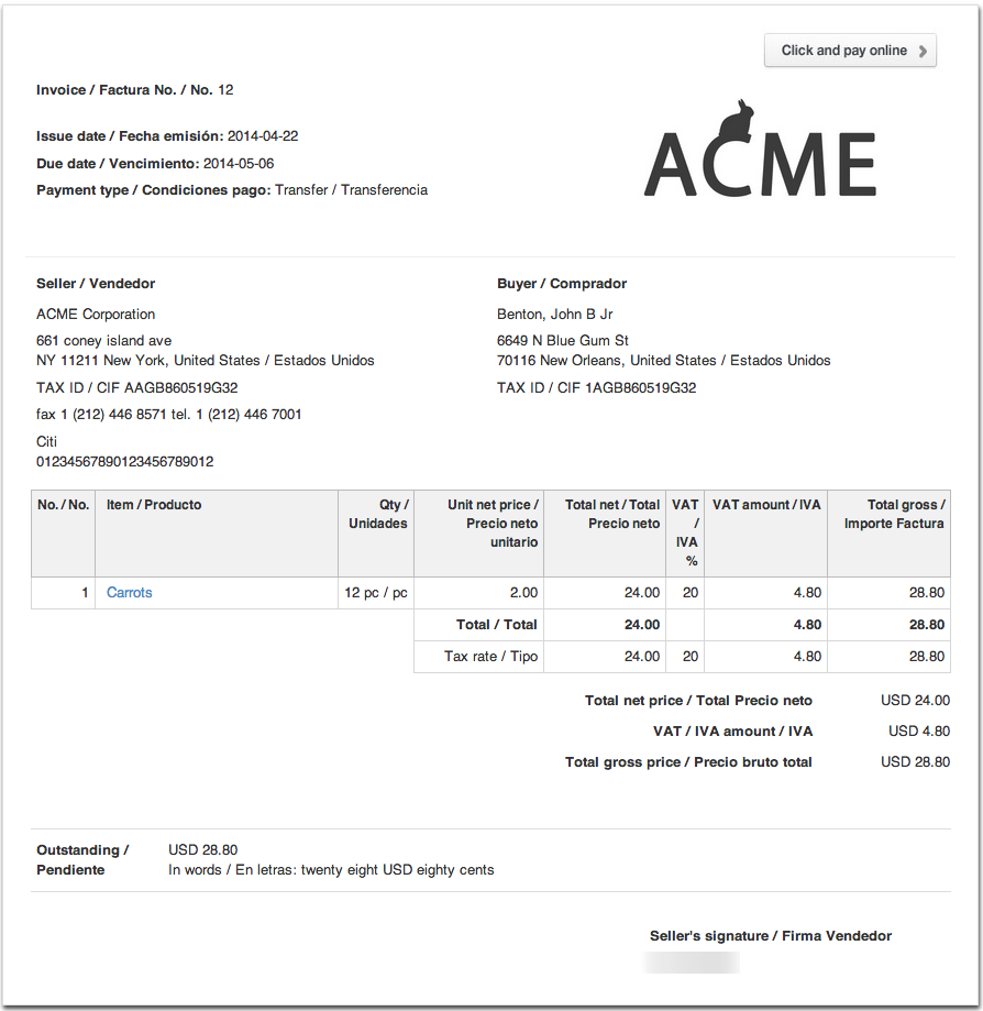 invoices in spanish