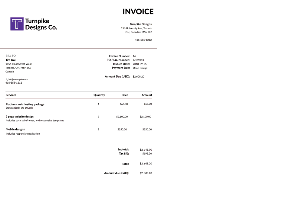 Information extraction from an invoice