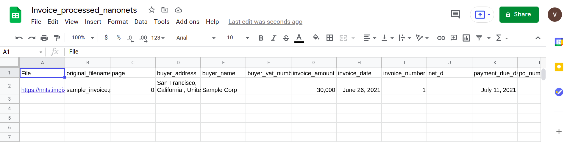 CSV data exported to a Google sheets form
