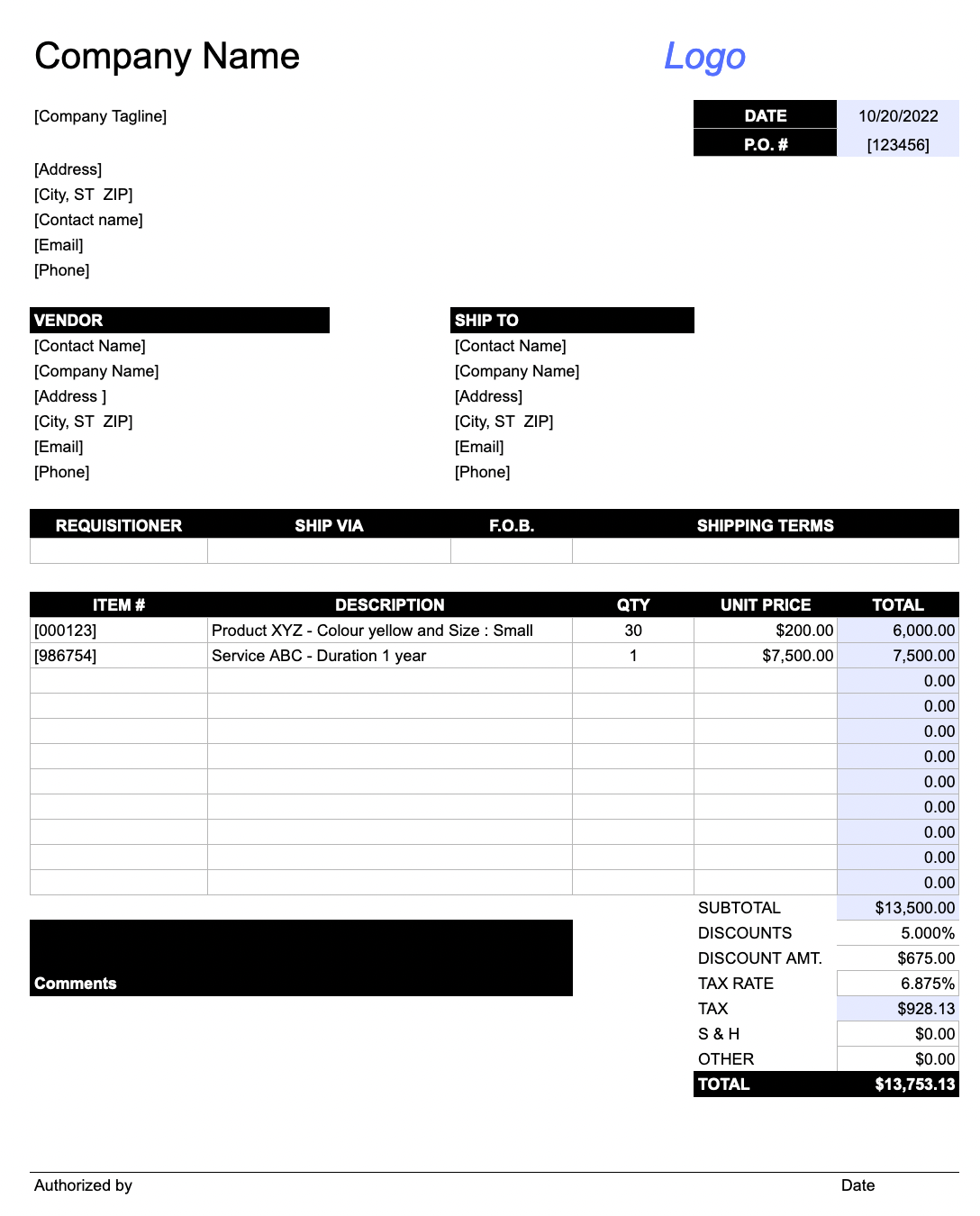 simple purchase order form