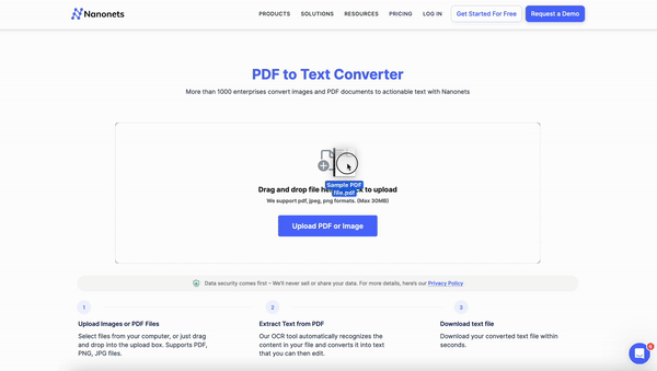 Nanonets PDF to text converter