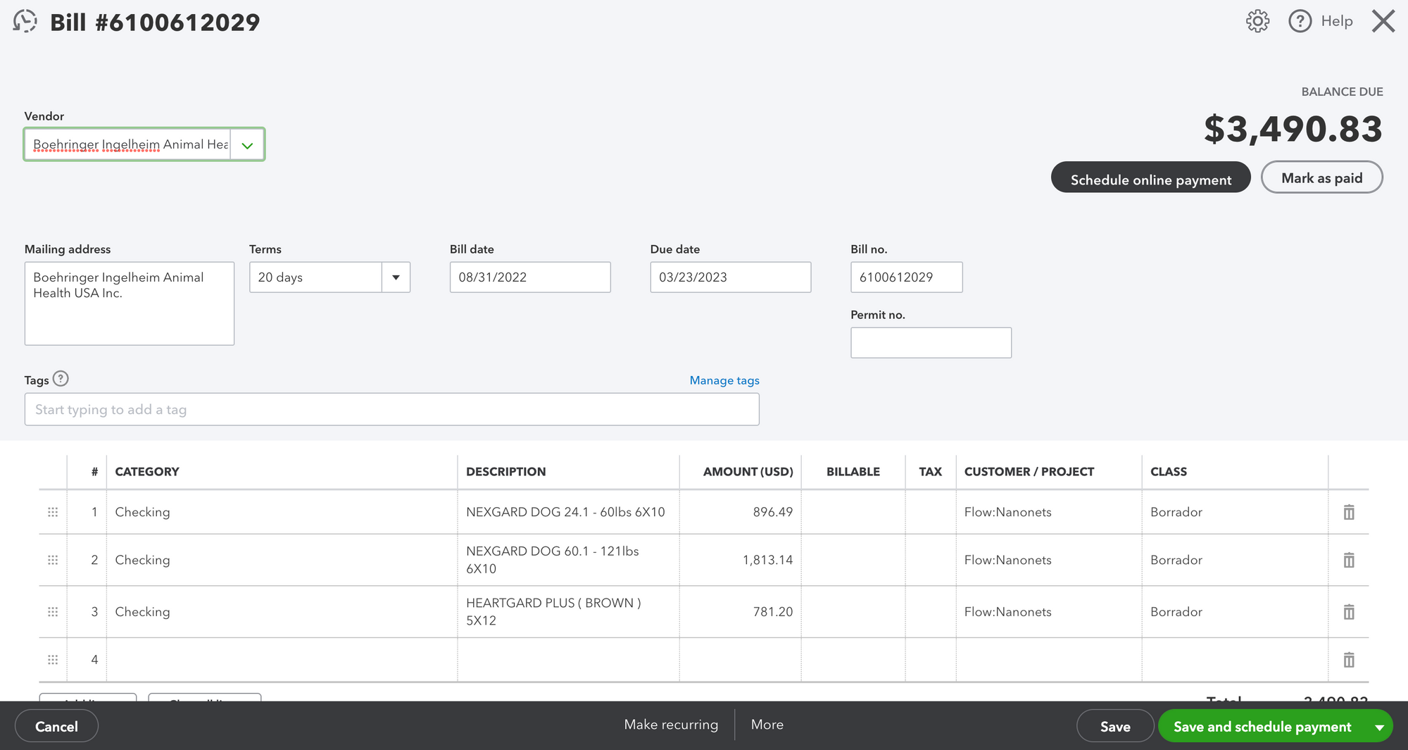 Exported invoices in QuickBooks Accounts Payable.