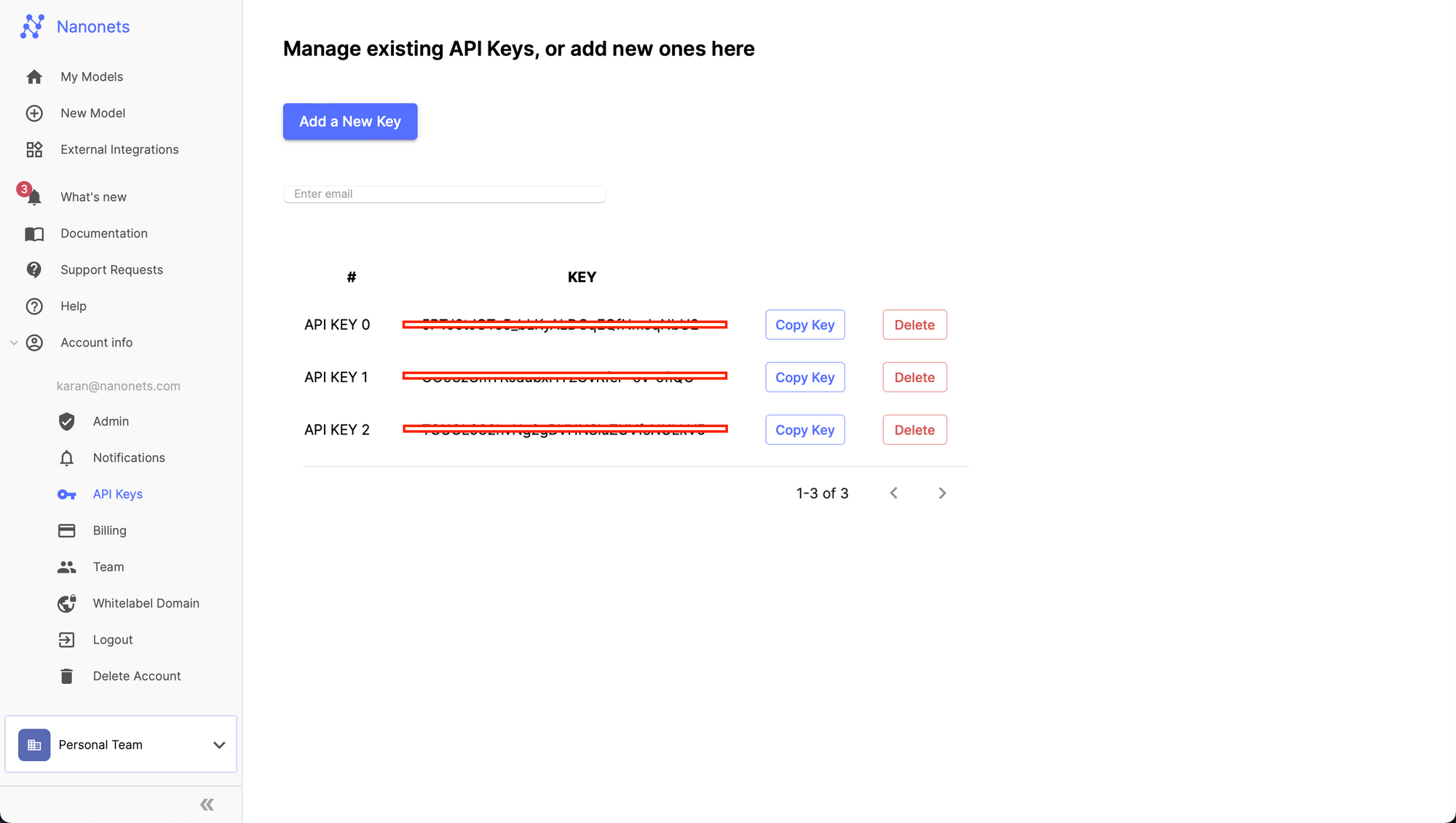 Go to https://app.nanonets.com/#/keys to obtain your API key. Copy it to your clipboard.