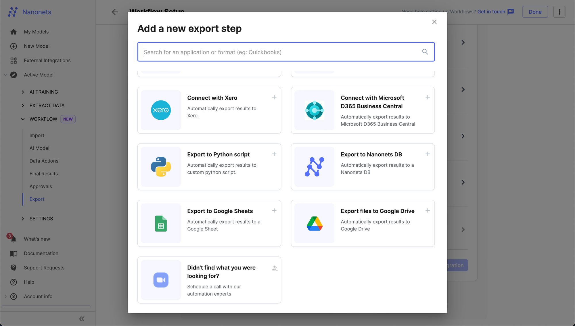 Set up export step to ensure the extracted data is shared as a Google Sheet