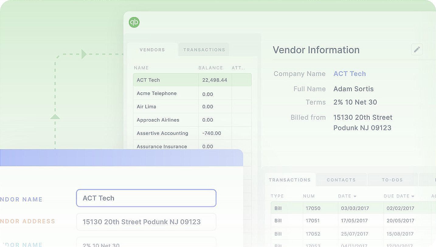 Integrations automate transfer of vendor info from invoices to accounting and ERP software.