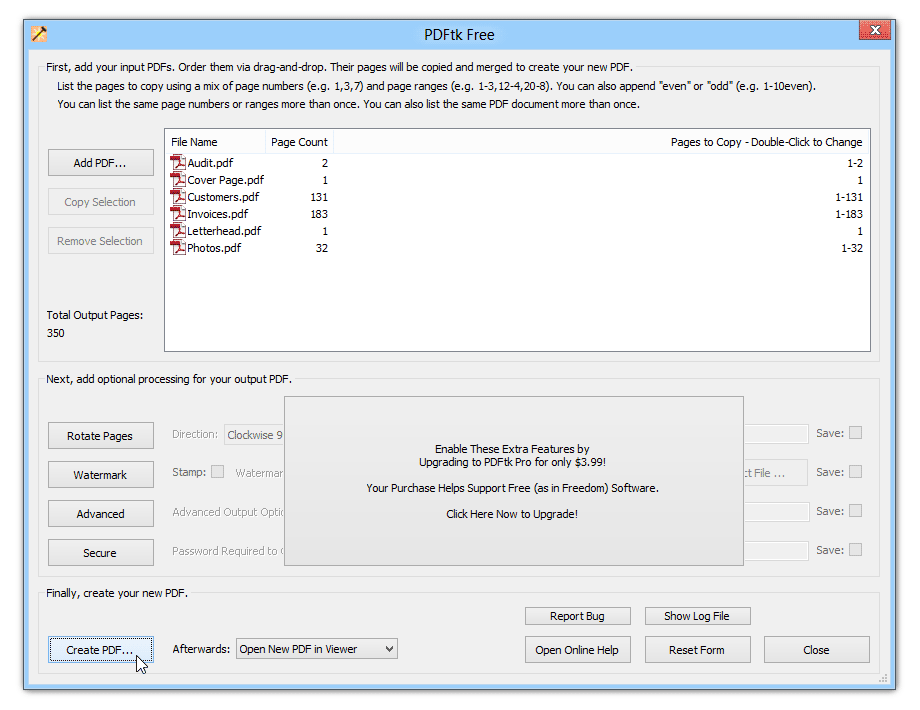 Extracting pages from a PDF using PDFtk