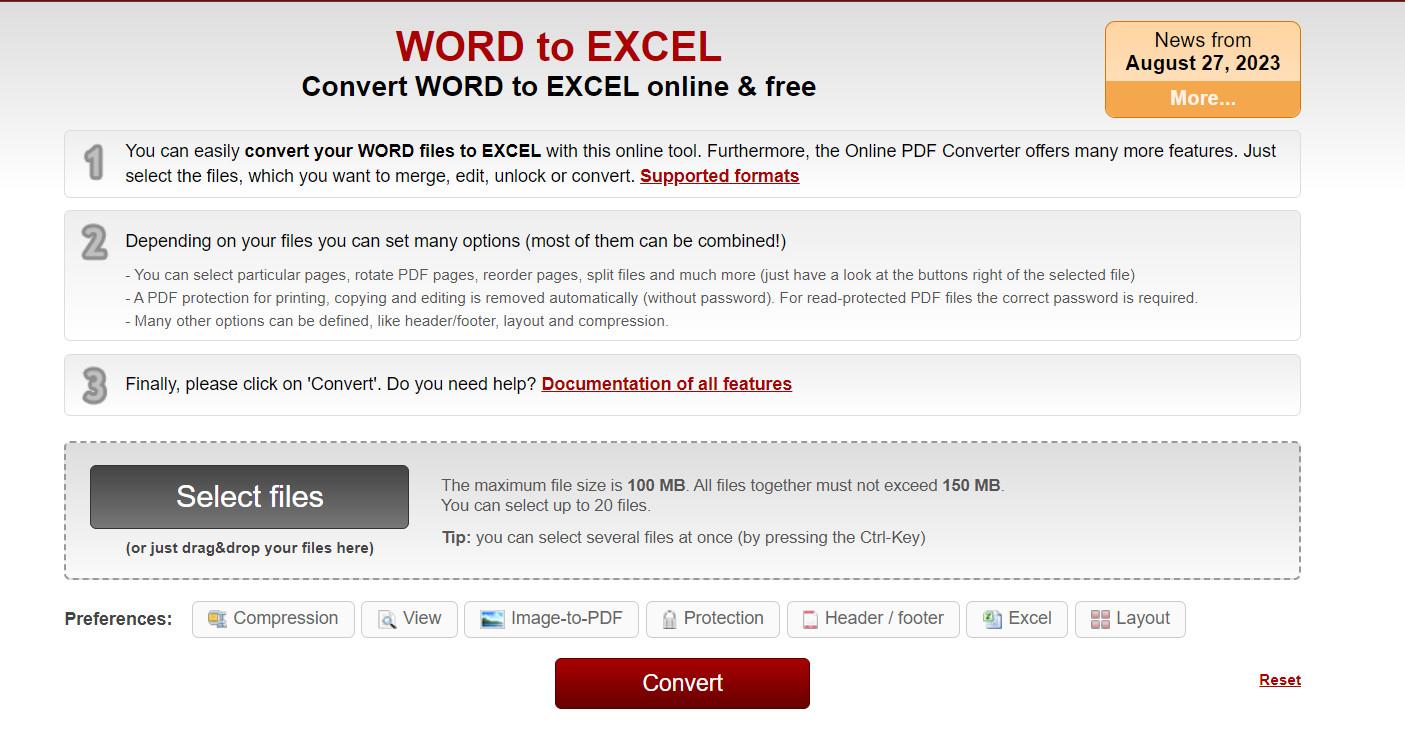Using Word to Excel table converter online tools