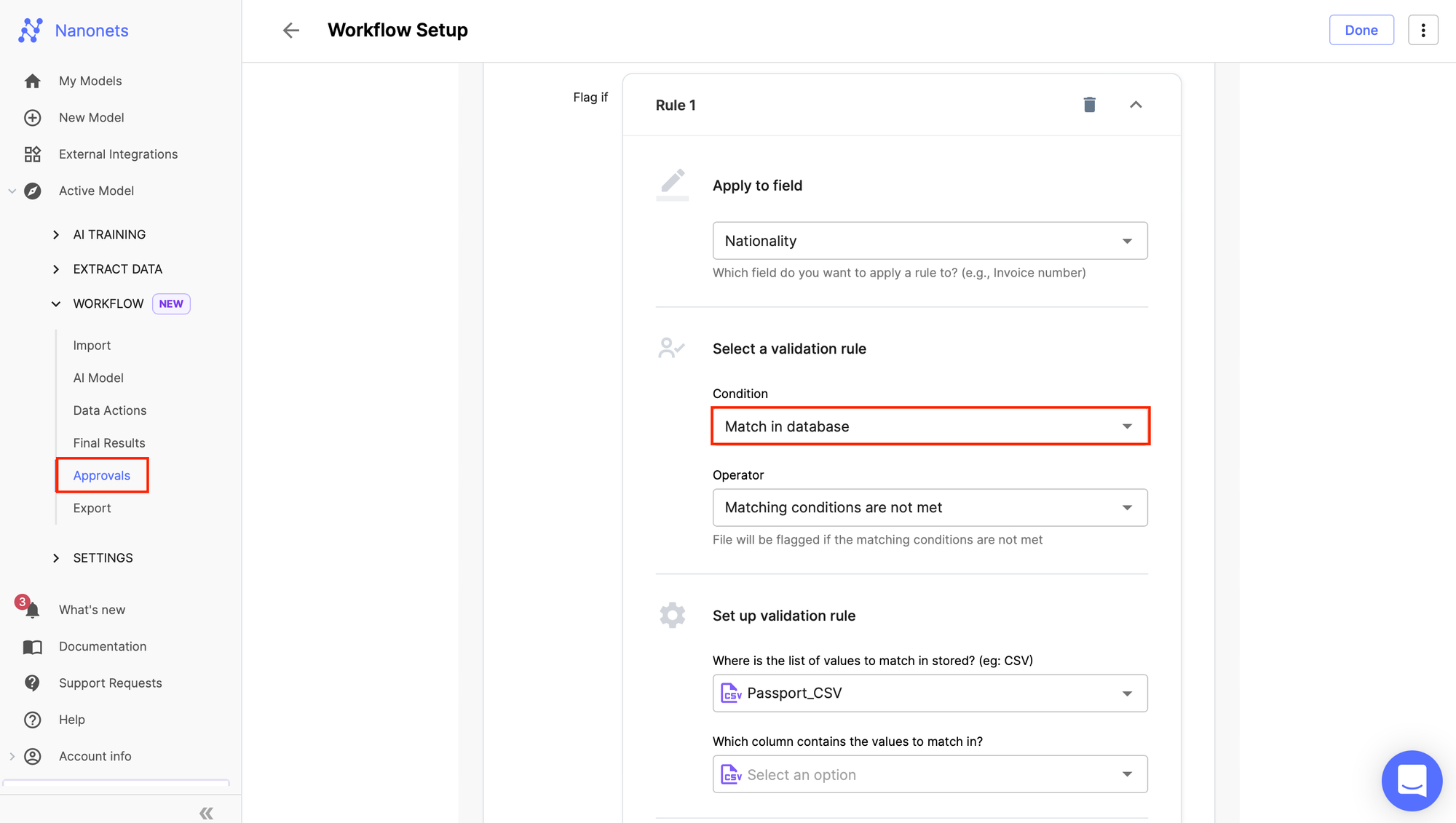 Set up database matching validations