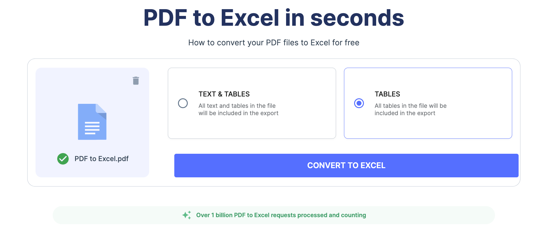 Upload file to convert from PDF to Excel