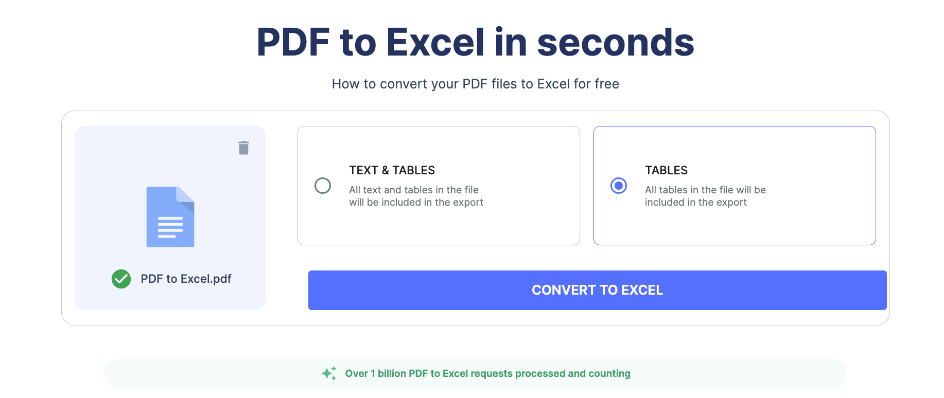 Upload PDF file to be converter to Excel