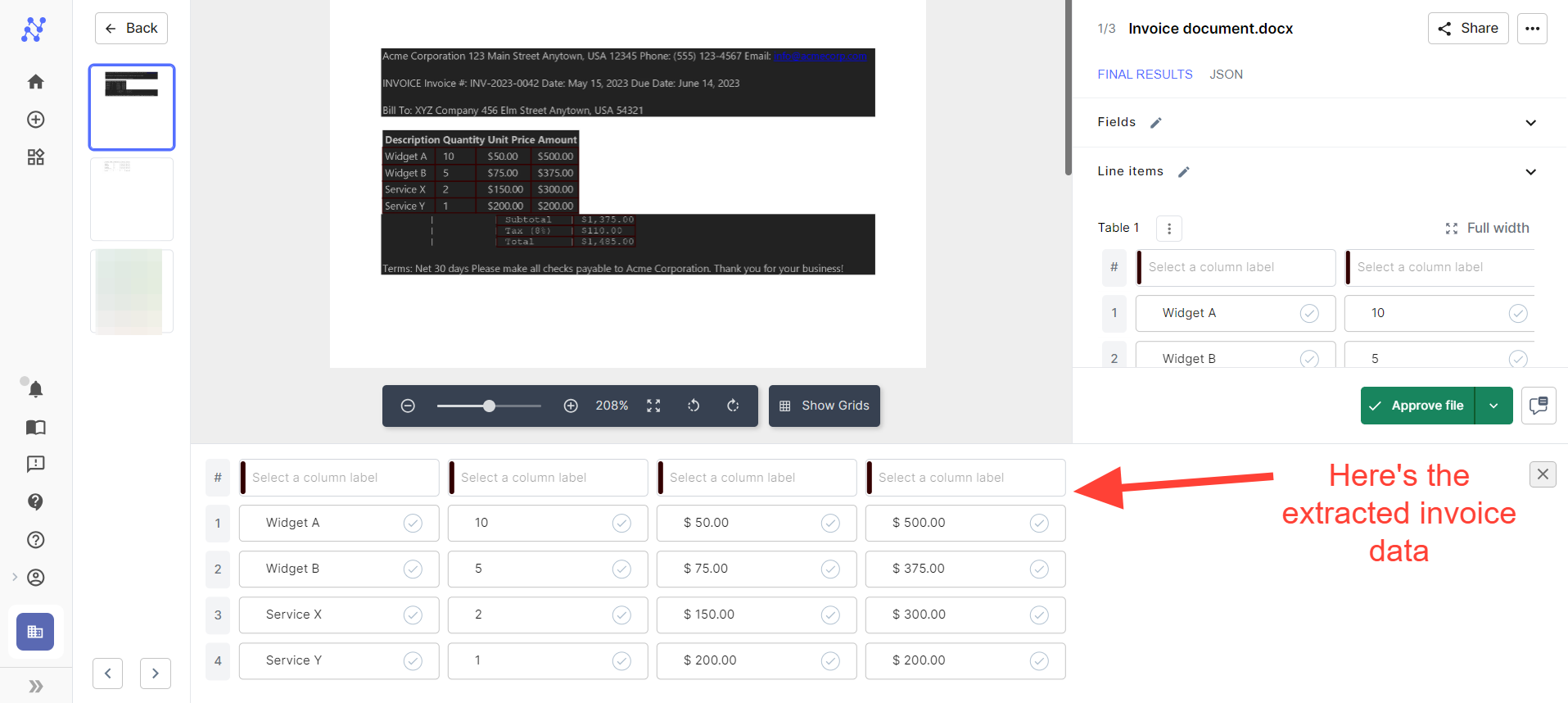 Automate table extraction with Nanonets