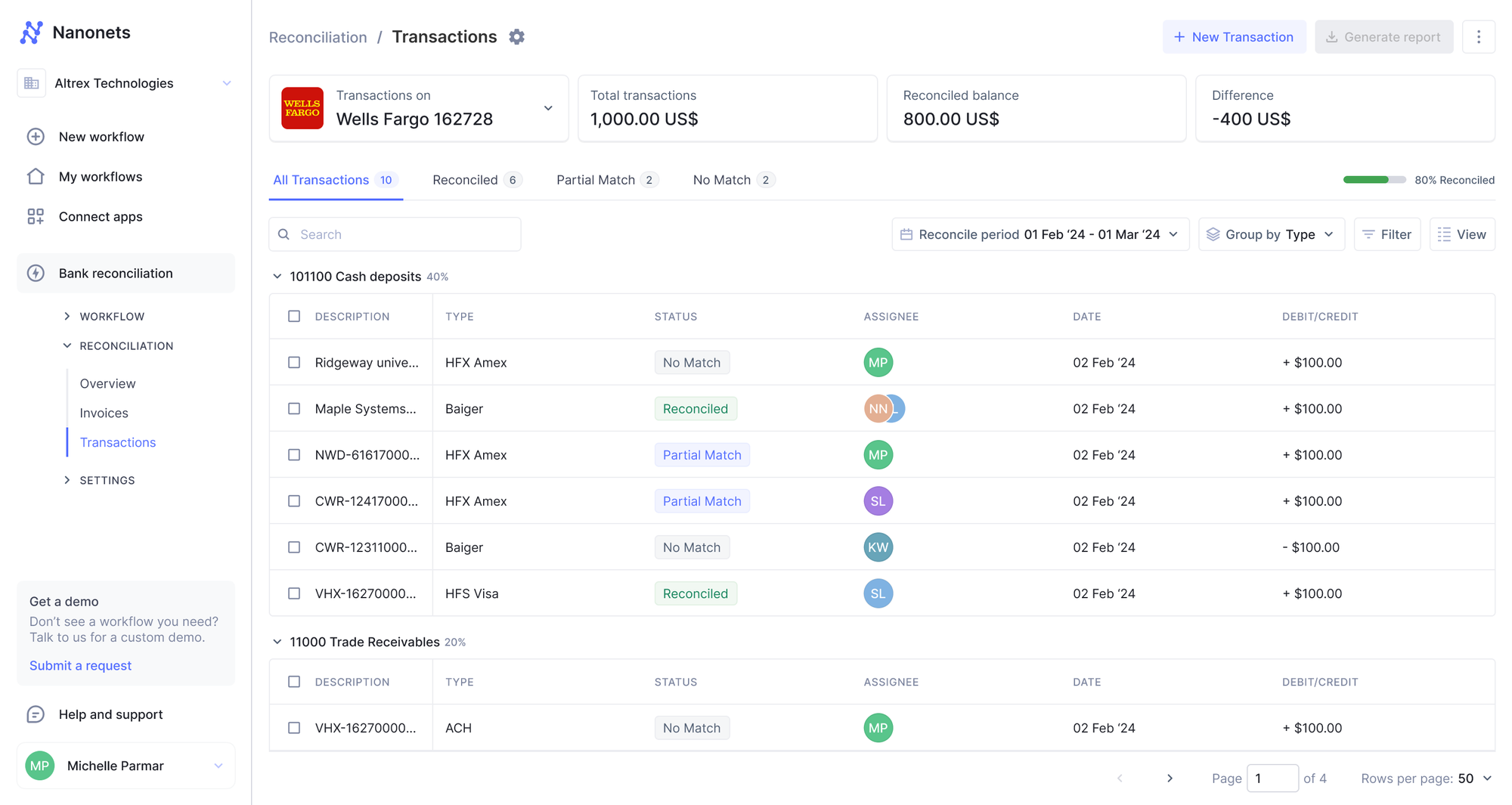 Automated Transaction Matching Reconciliation Report