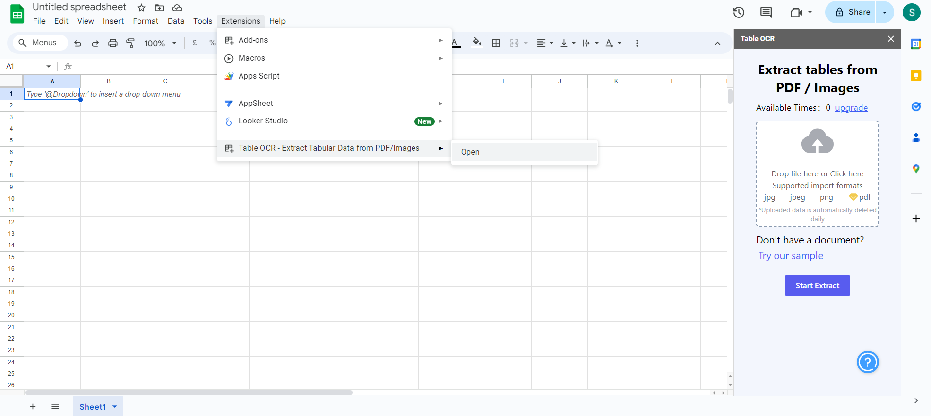 Here's how to use Table OCR Google Sheets add-on for PDF data extraction