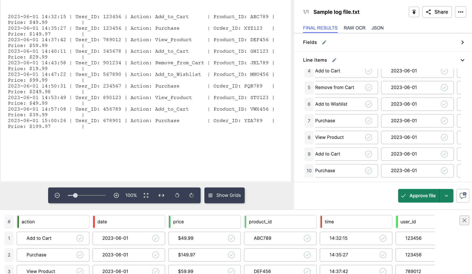 Here's how the IDP solution extracts information from the text log file.