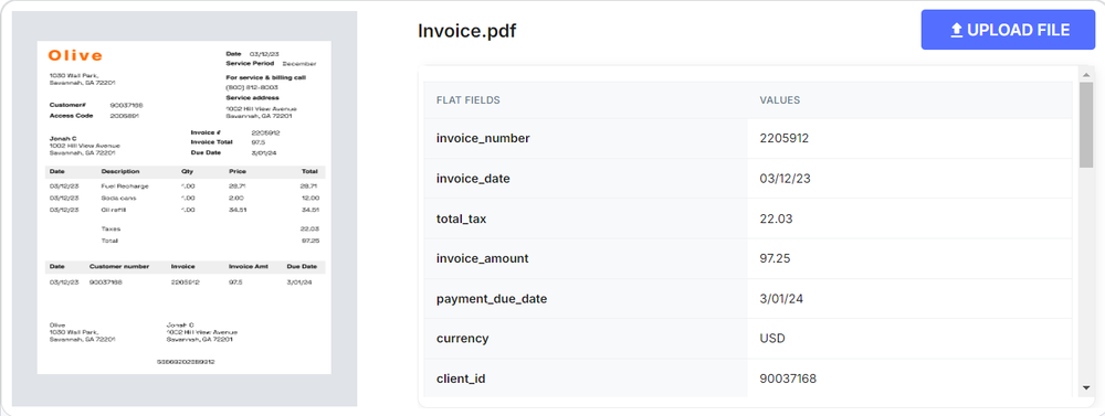 Extract data from unstructured invoices, right down to SKU level line-items, and convert into CSV, JSON, and XLSX with invoice scanner software.