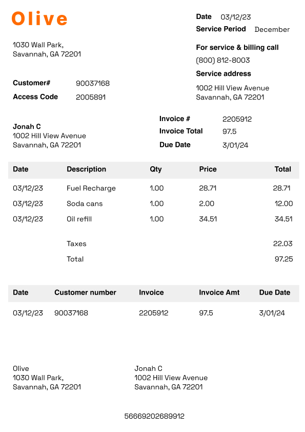 A sample digital invoice