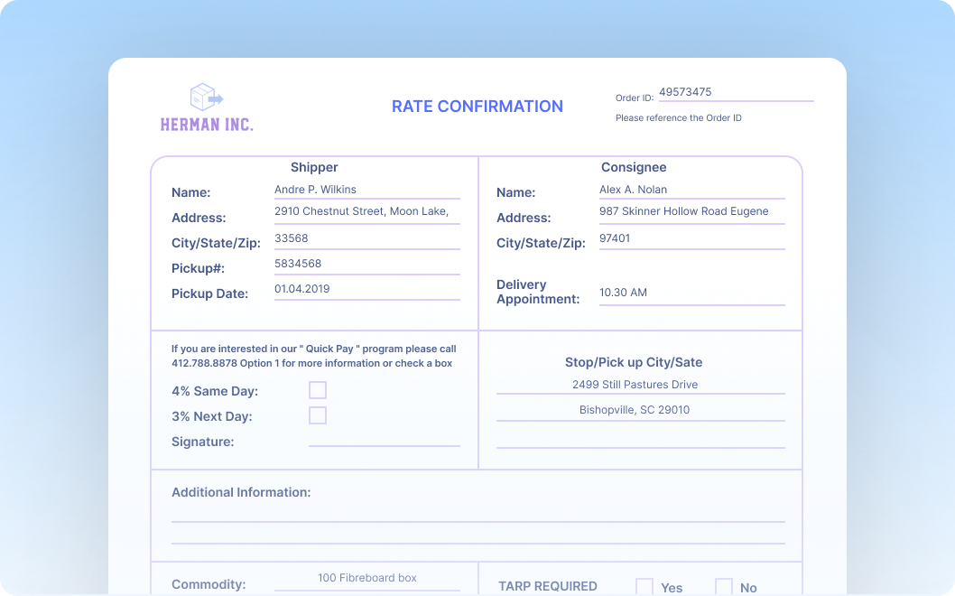 Automating rate confirmation processing and data extraction workflows