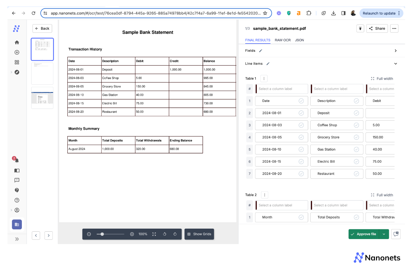 Data extraction from Tables using IDPs such as Nanonets