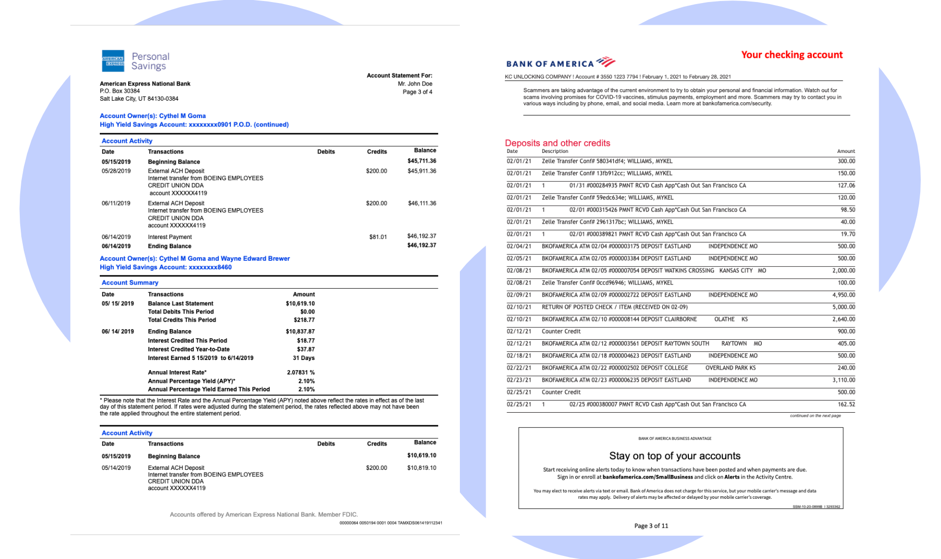 Sample bank Statements