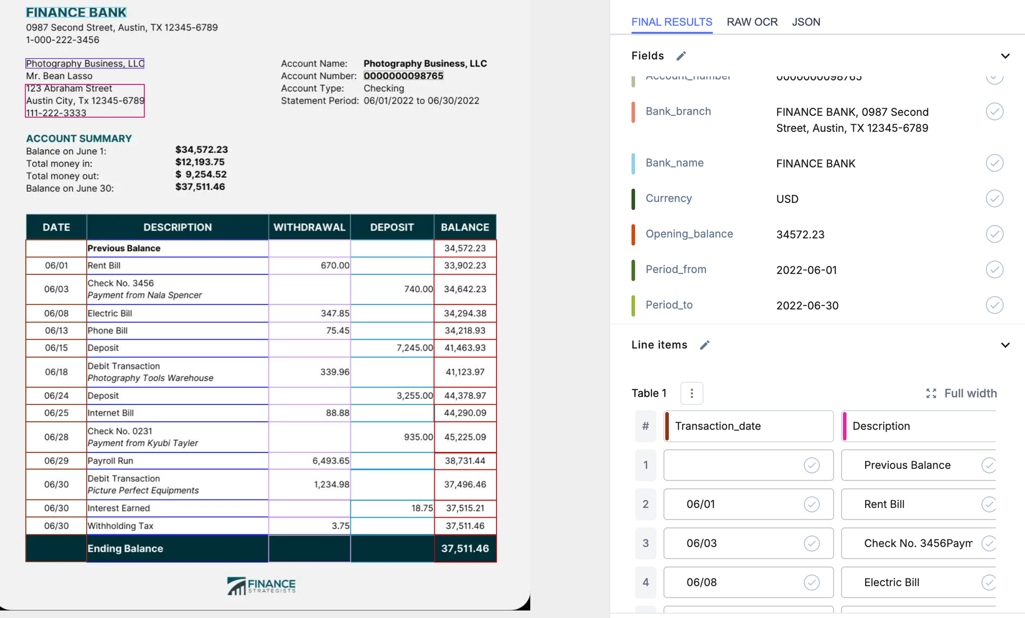 AI-powered OCR data extraction from bank statements using Nanonets