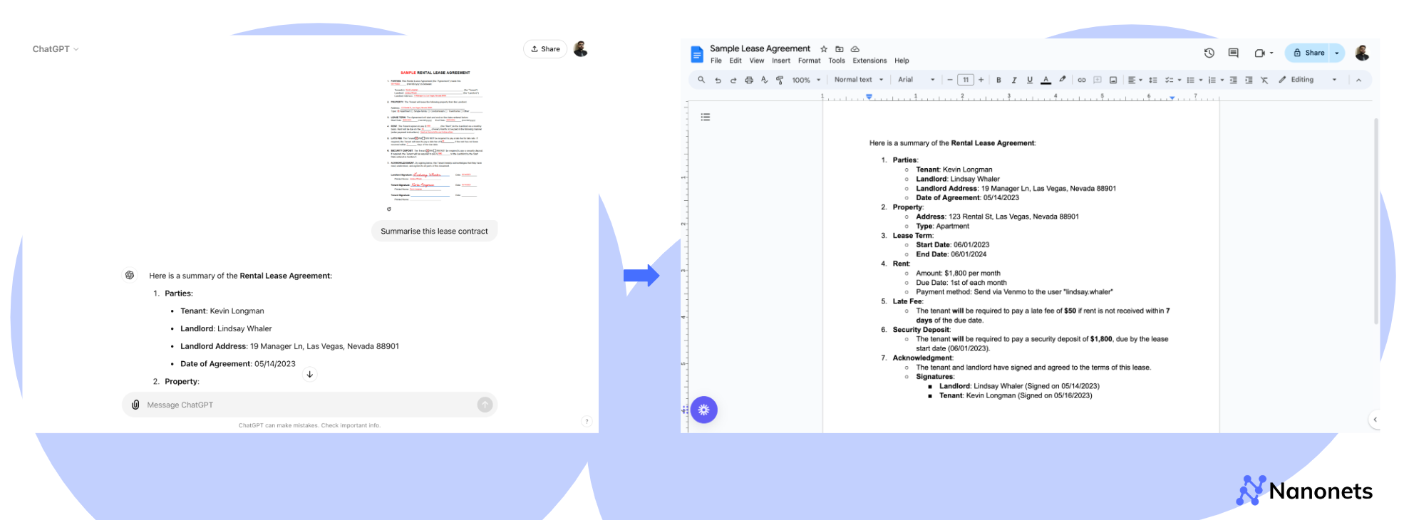 Sample Lease Abstraction using simple prompts