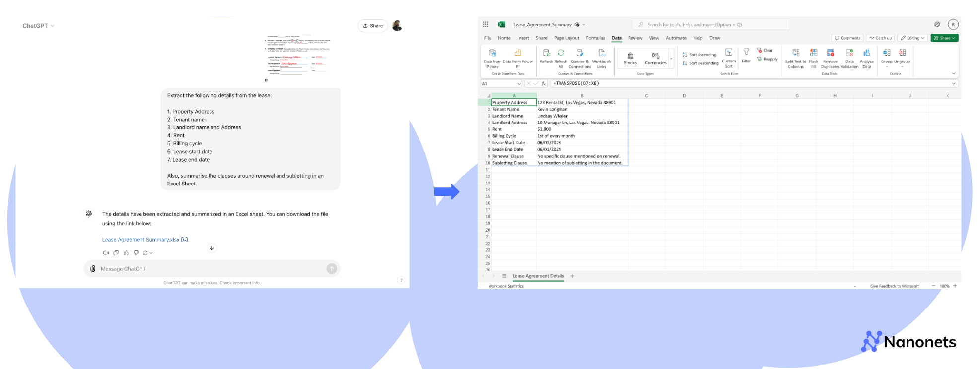 Sample Lease Abstraction using specific elaborate prompts