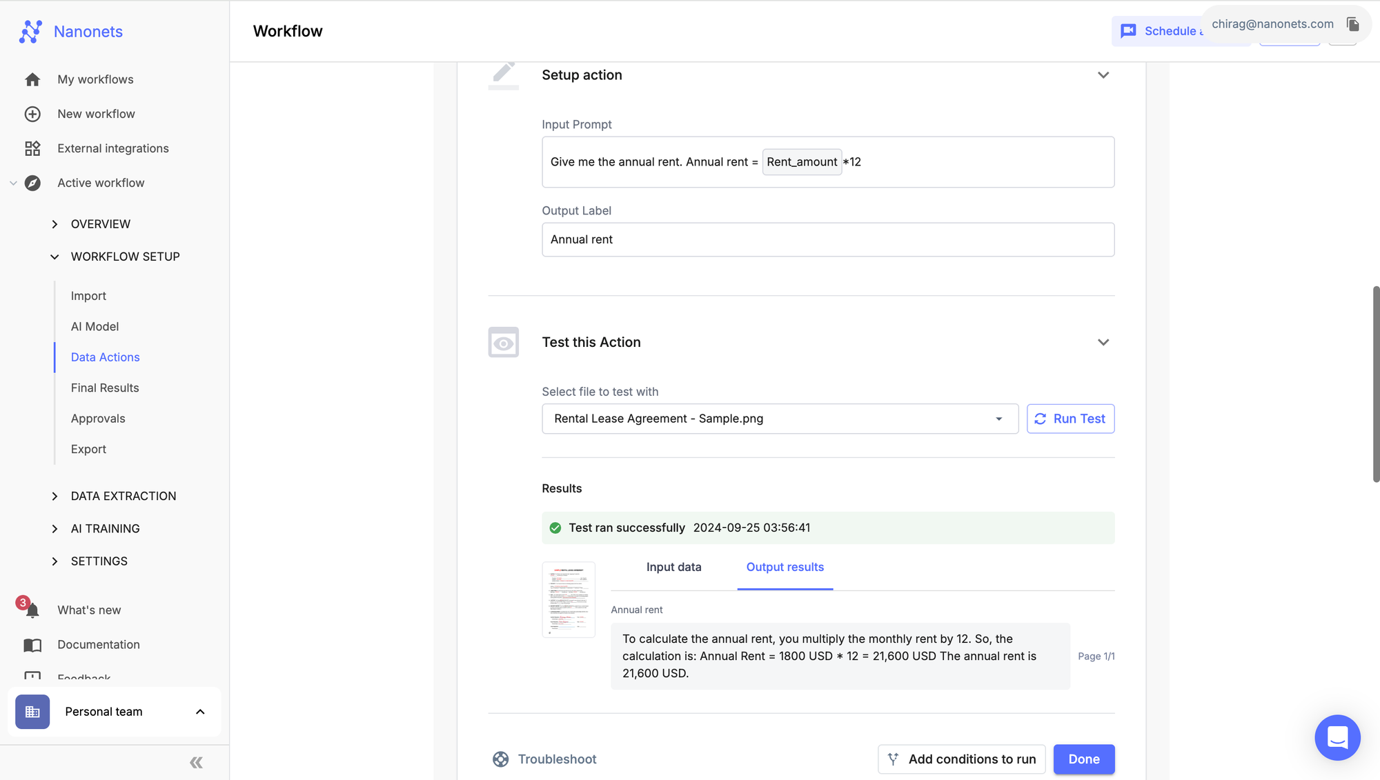 Custom data actions on Leases powered by AI-based IDPs like Nanonets