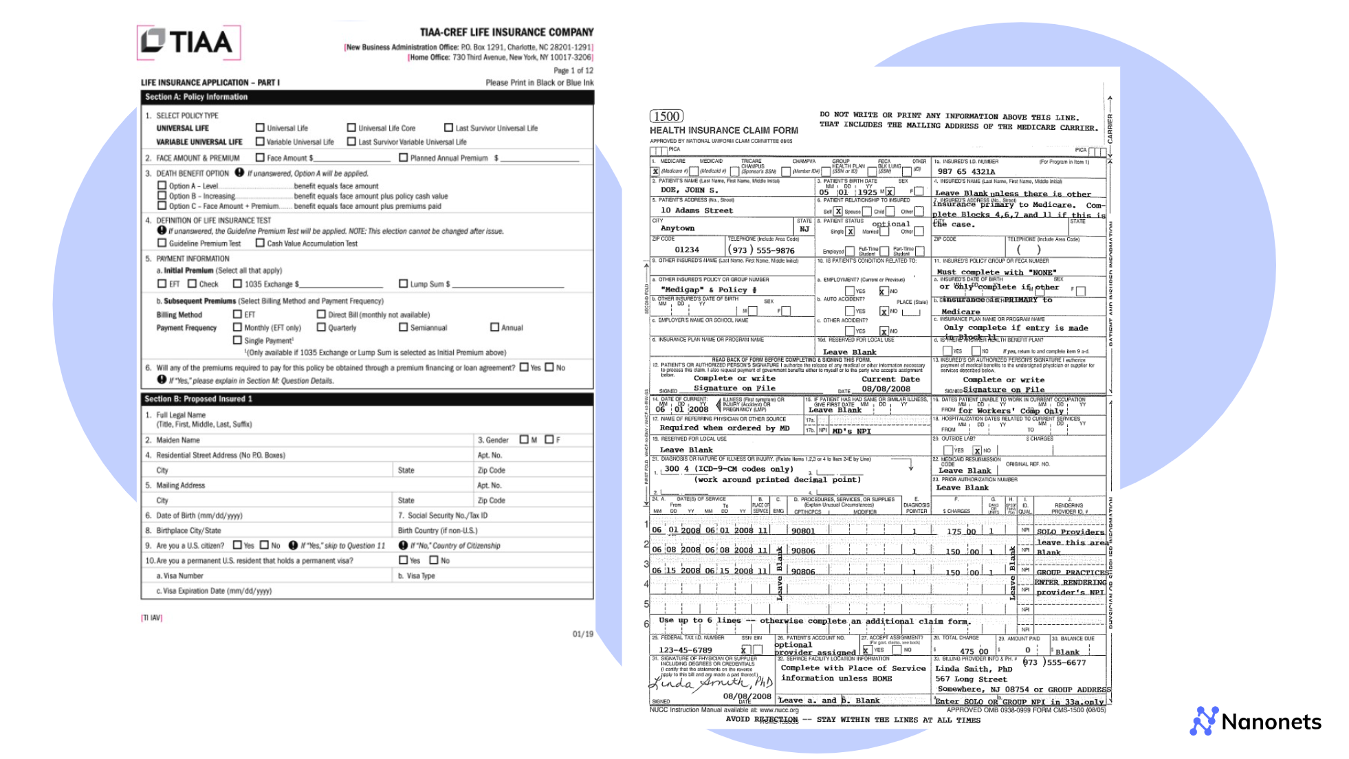 Sample document processed by Insurance industry