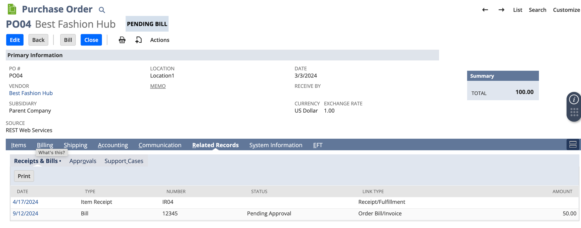 Match Purchase Orders to multiple Vendor Bills in NetSuite