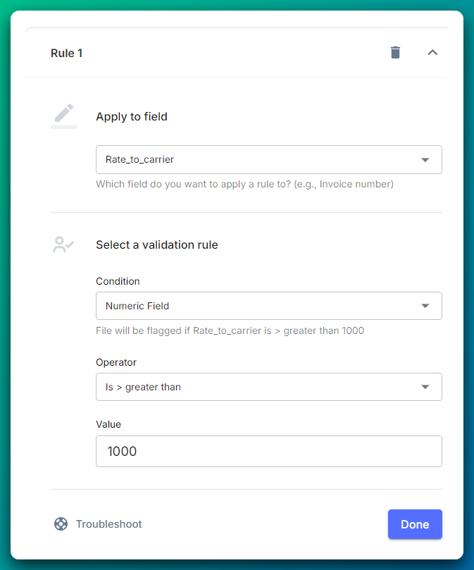 Create multi-stage rate con approval workflow on Nanonets. Set up conditional routing rules based on the extracted total rate. 