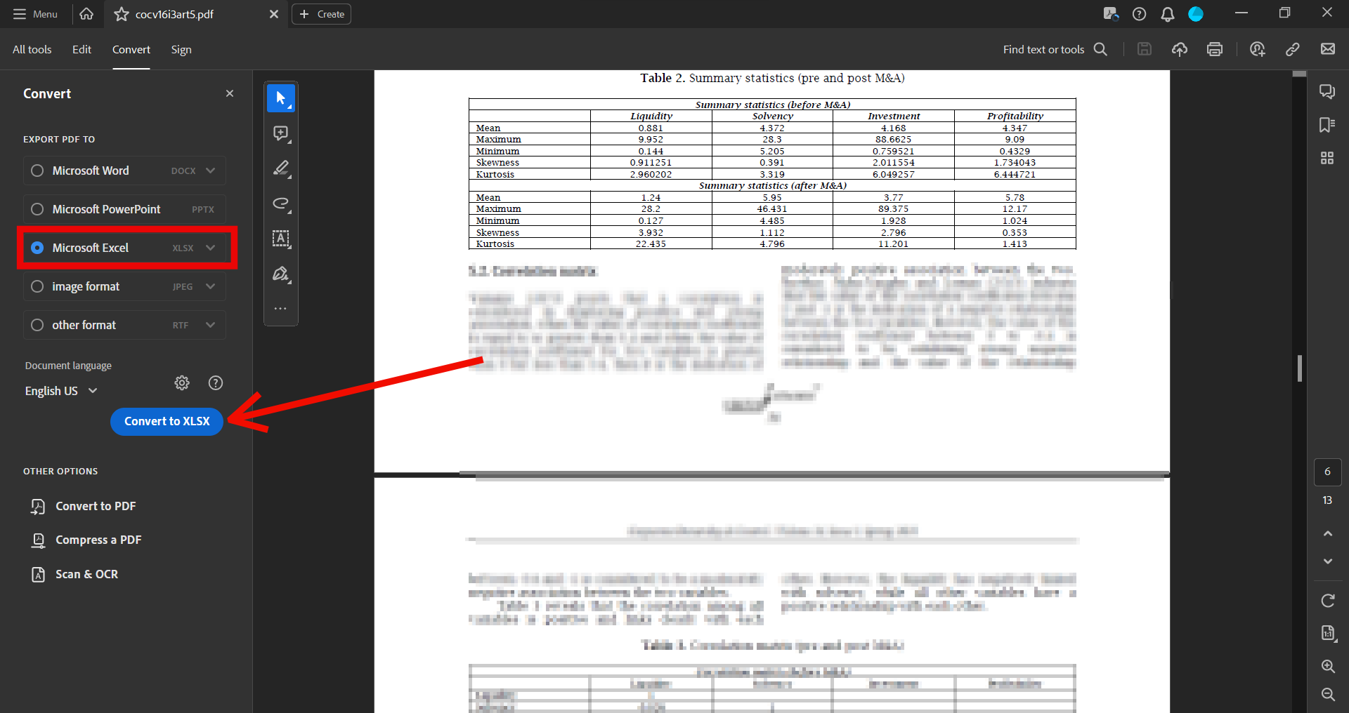 exporting a PDF as Excel