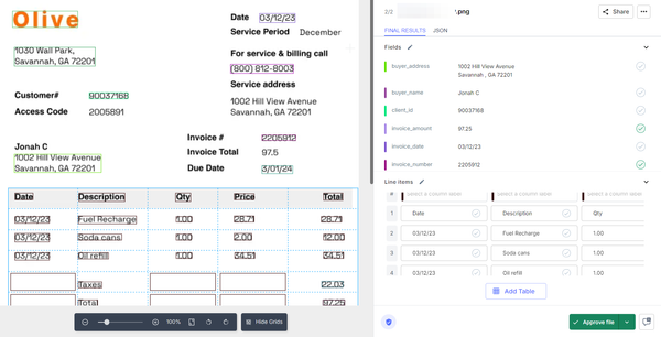 IDP solutions can automatically extract critical information accurately, whether in PDF, image, spreadsheet, or other digital file formats. This includes vendor details, line items, and totals.