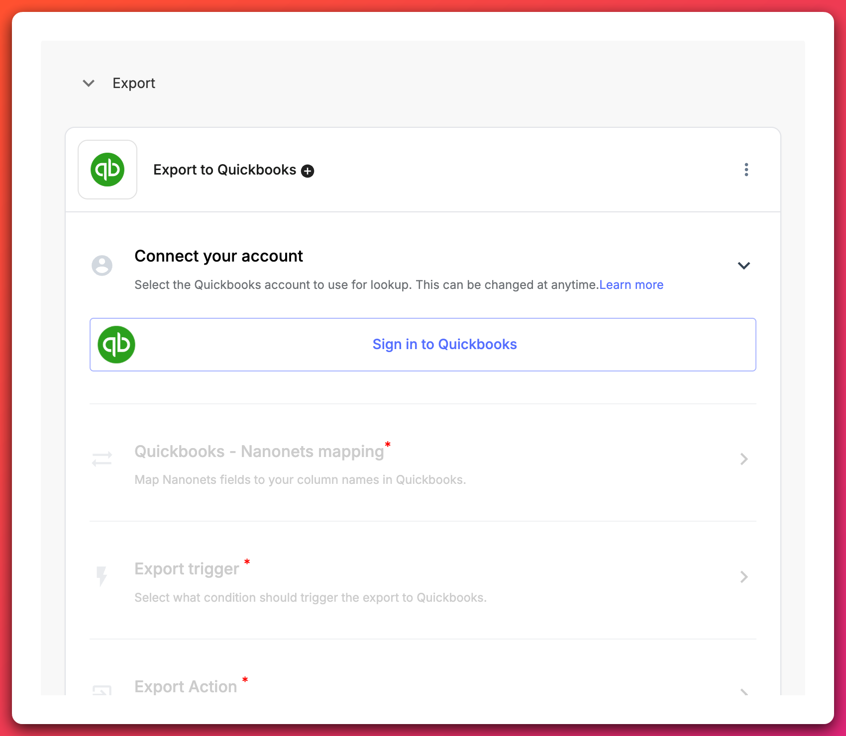 Set up the integration and map Nanonets fields to corresponding QuickBooks columns