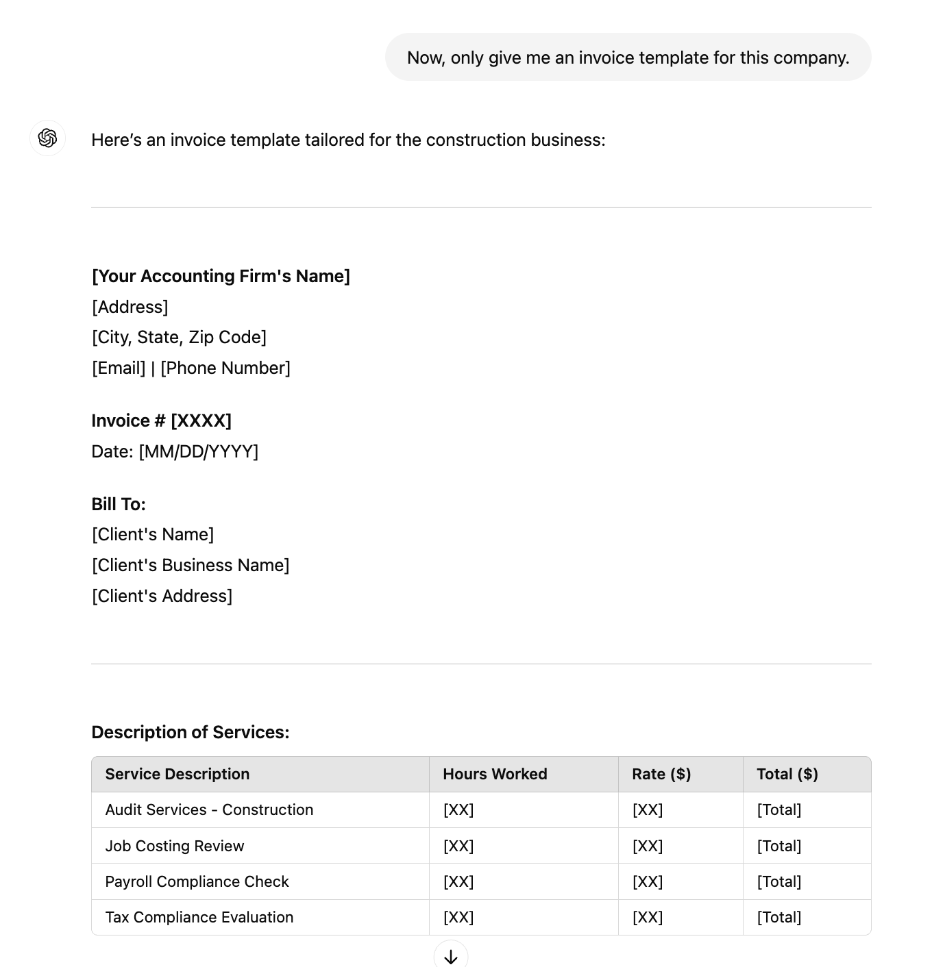 ChatGPT prompt answer for invoice template - Nanonets