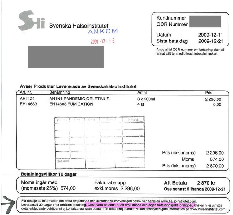  This fake Swedish invoice looks real, but the tiny purple text says it's just an 'offer.'