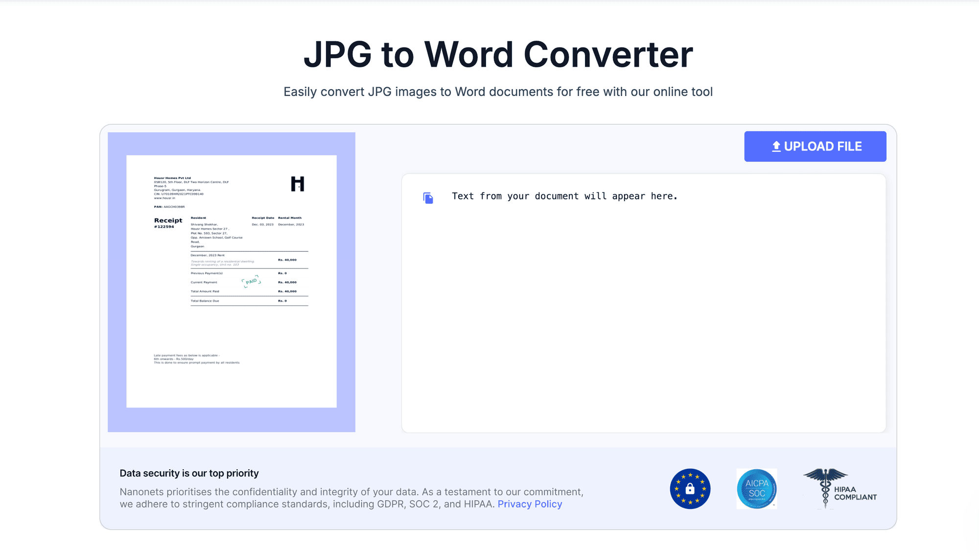 Nanonets JPG to Word Converter