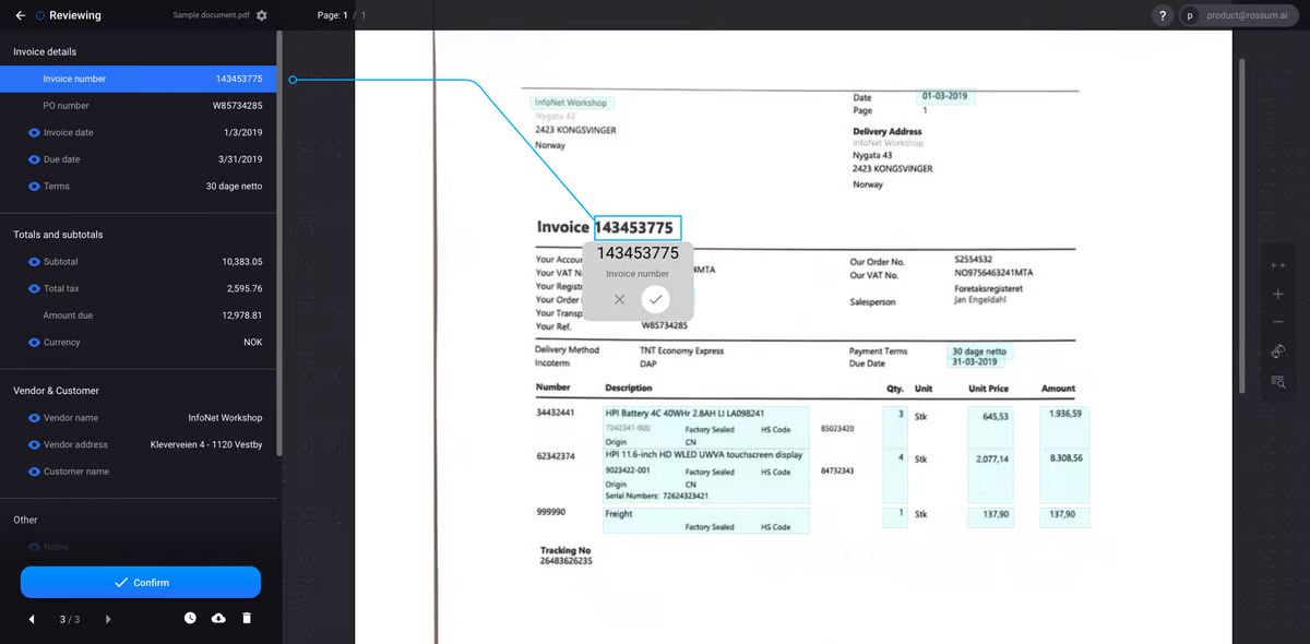 Rossum for document processing| Source