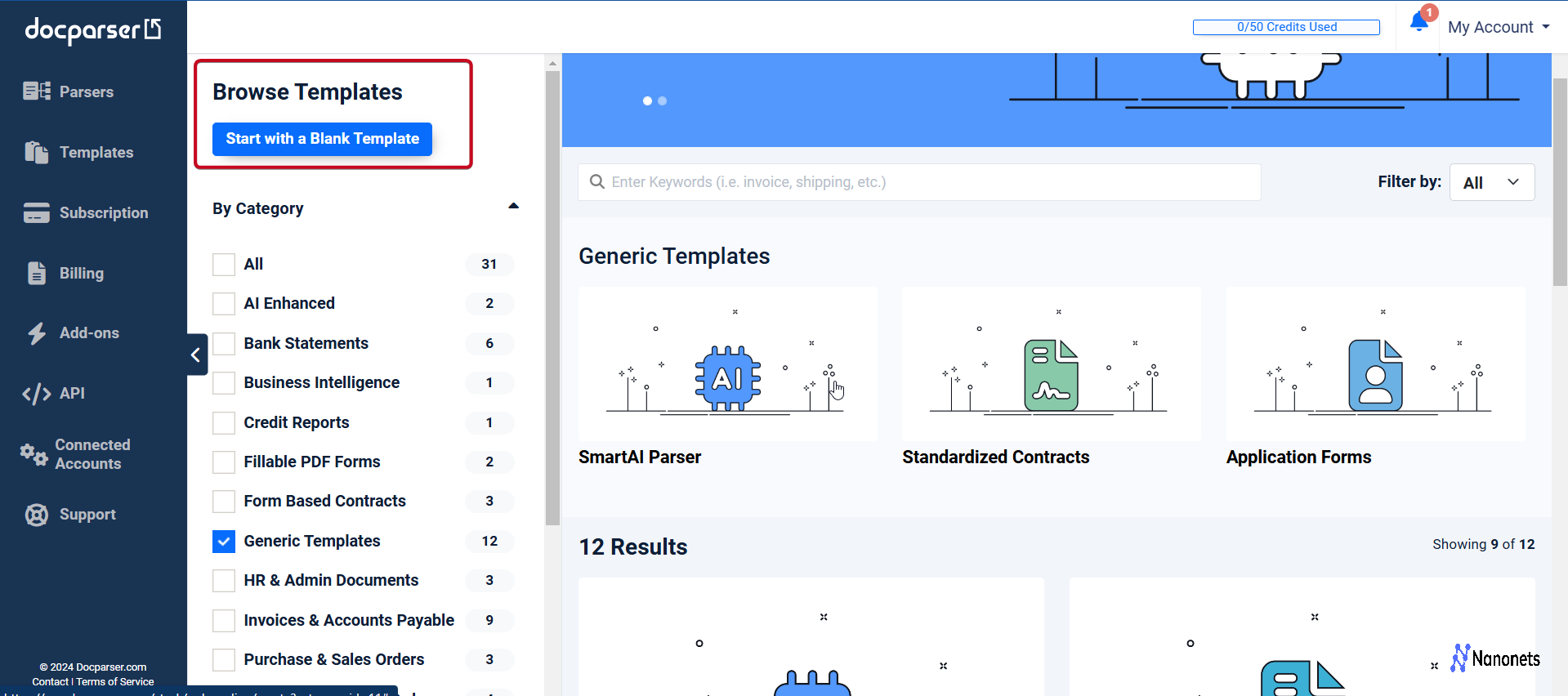 Docparser template-based extraction