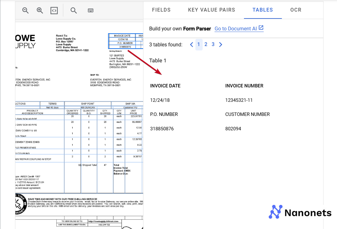 Google Cloud Document AI invoice data extraction