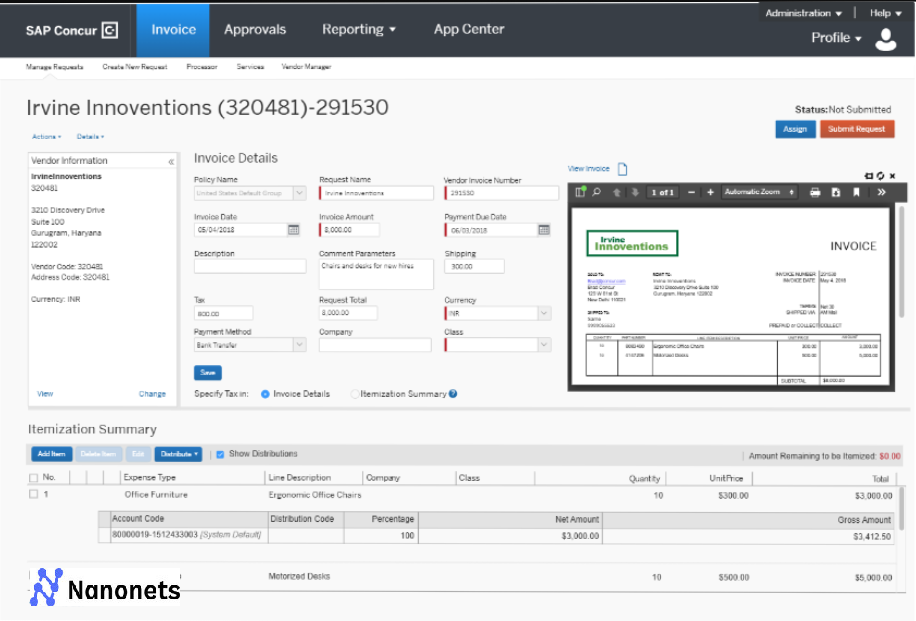 SAP Concur invoice processing module