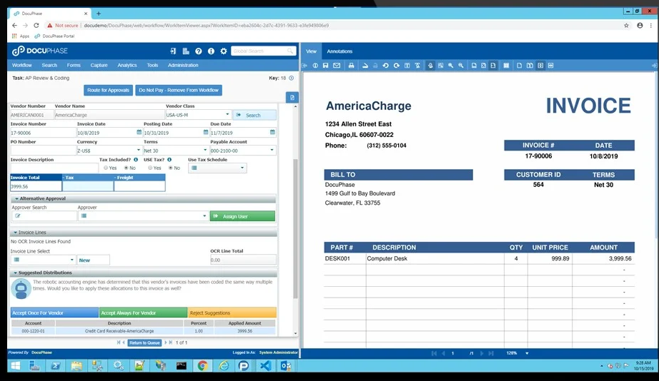 DocuPhase AP automation UI