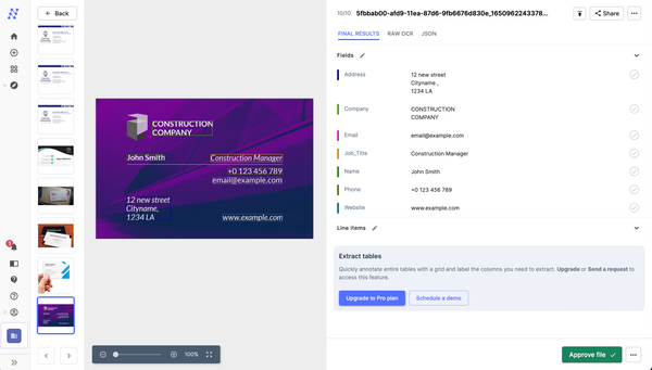 Scan Business cards to Excel with Nanonets