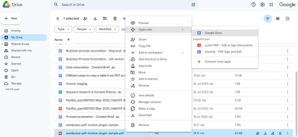 How to copy PDF tables using Google Docs